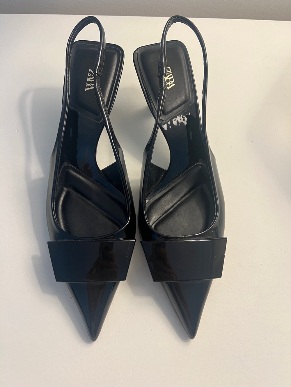 Zara Black Patent Pointed Slingback Heels